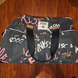 Victoria Secret PINK Black Graffiti Rolling Suitcase Duffle Bag